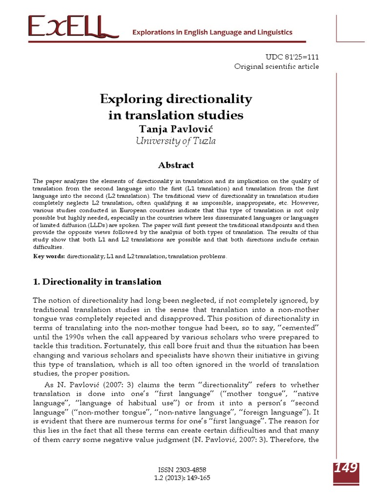 Exploring Directionality in Translation Studies: Tanja Pavlović | PDF ...