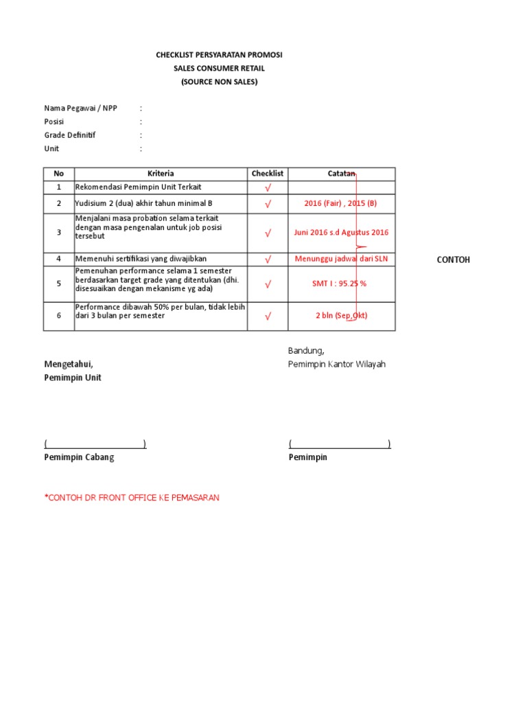 Checklist Persyaratan Promosi Sales | PDF