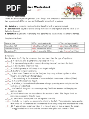 Symbiosis Practice Worksheet 2 KEY | PDF