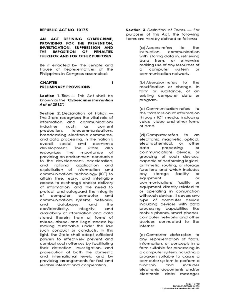 Cybercrime Prevention Act 2012 Overview | PDF | Telecommunication ...