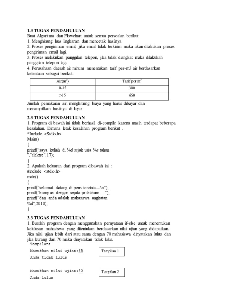 Praktikum Program C Tugas Pendahuluan 2018 | PDF