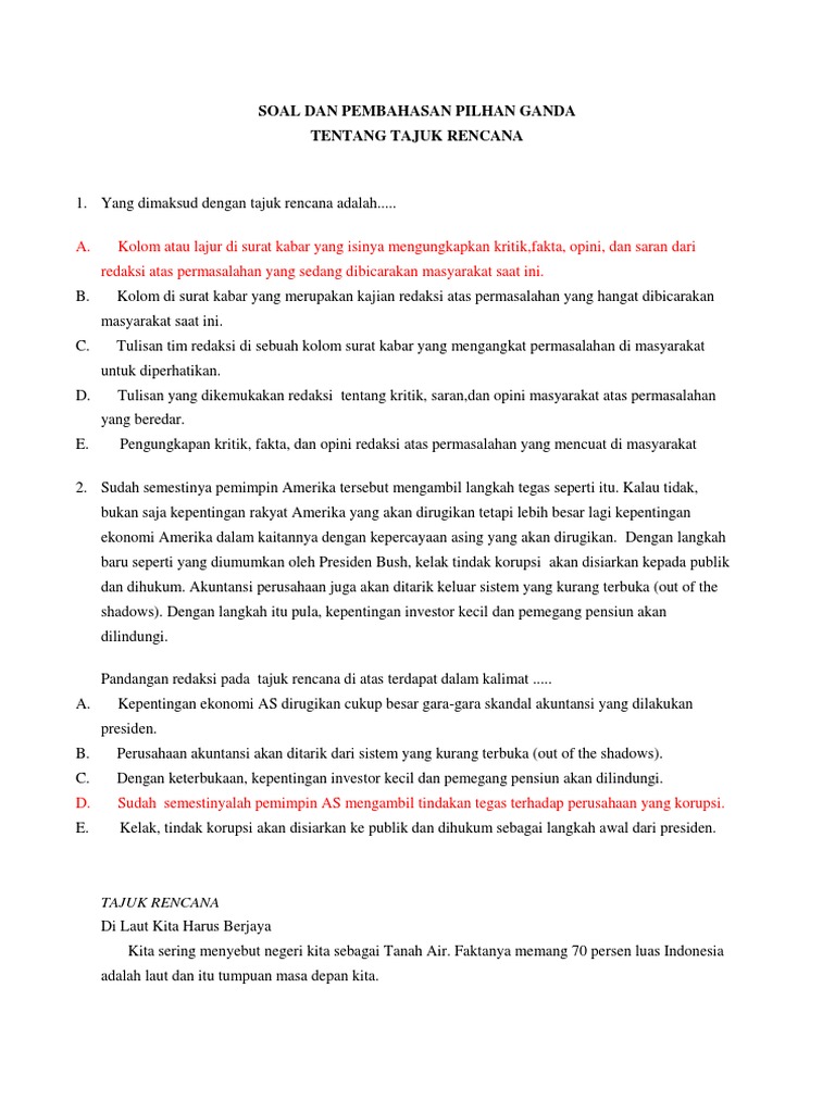 32++ Contoh Soal Bahasa Indonesia Tajuk Rencana Kumpulan