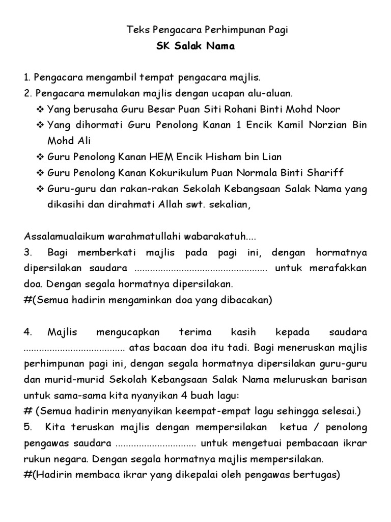 Contoh Teks Ucapan Perhimpunan Pagi Sekolah