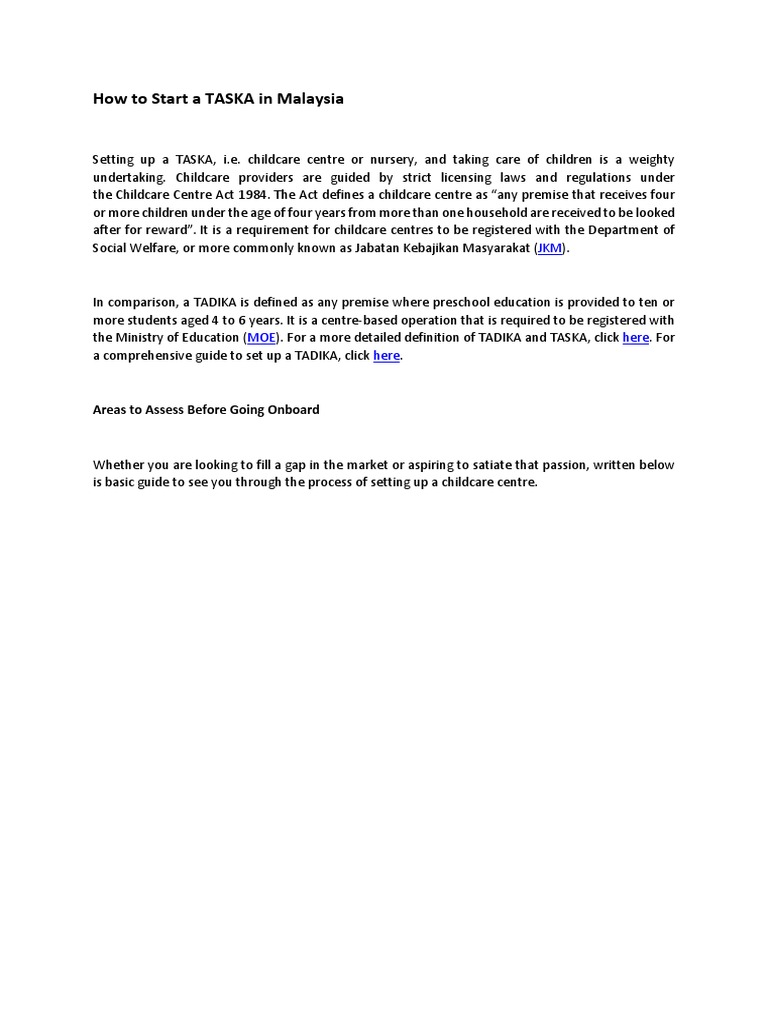 Starting a TASKA in Malaysia: A Guide | PDF | Child Care | Relationships