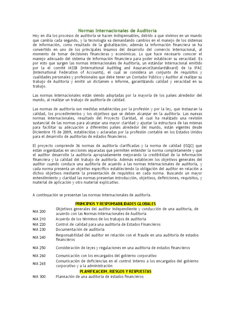 Normas Internacionales de Auditoria | PDF | Contralor | Auditoría ...