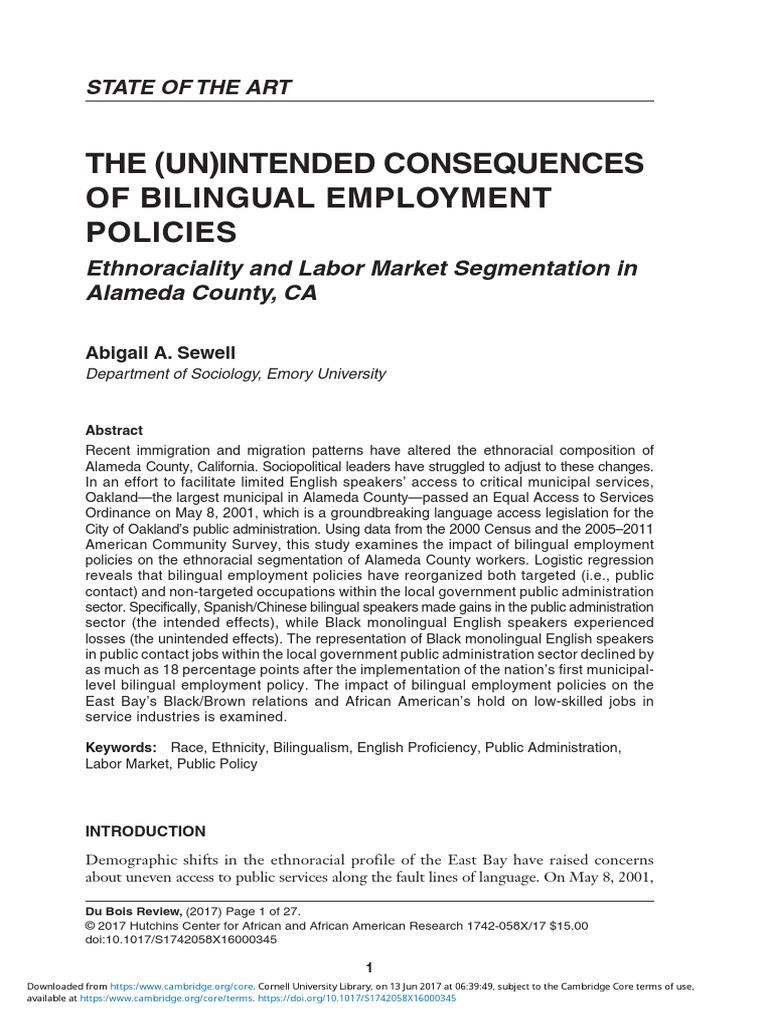THE (UN) INTENDED CONSEQUENCES OF BILINGUAL EMPLOYMENT POLICIES Sewell