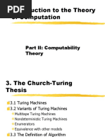 Introduction To The Theory of Computation: Part II: Computability Theory