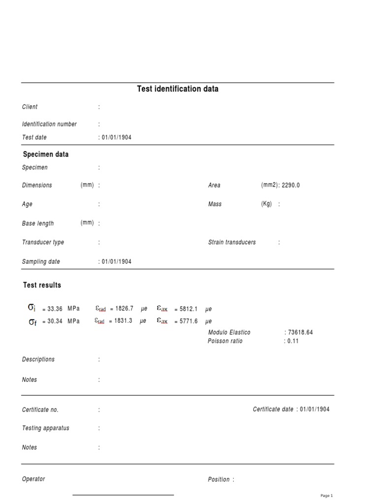 Test Identification Data and Results | PDF