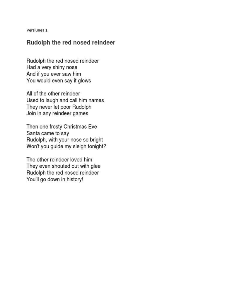 Rudolph the Red-Nosed Reindeer Lyrics | PDF