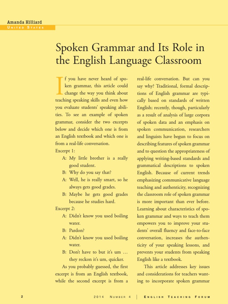 Spoken Grammar and Its Role in The English Language Classroom by Amanda ...
