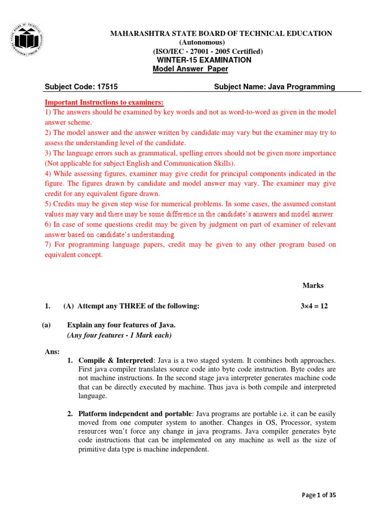 2015 Winter Model Answer Paper | PDF | Inheritance (Object Oriented ...