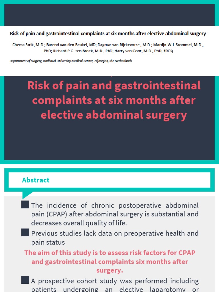 Risk of Pain and Gastrointestinal Complaints at Six Months After ...