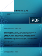 Summary For Pre-Lims: Introduction To It, Historical of Internet, Usage of Ict and Definition of Terms