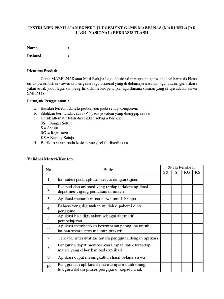 Penilaian Expert Judgement Game MABELNAS | PDF | Game & Aktivitas