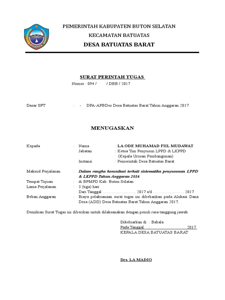 Surat Perintah Tugas Spt Perangkat Desaaa 1 Doc