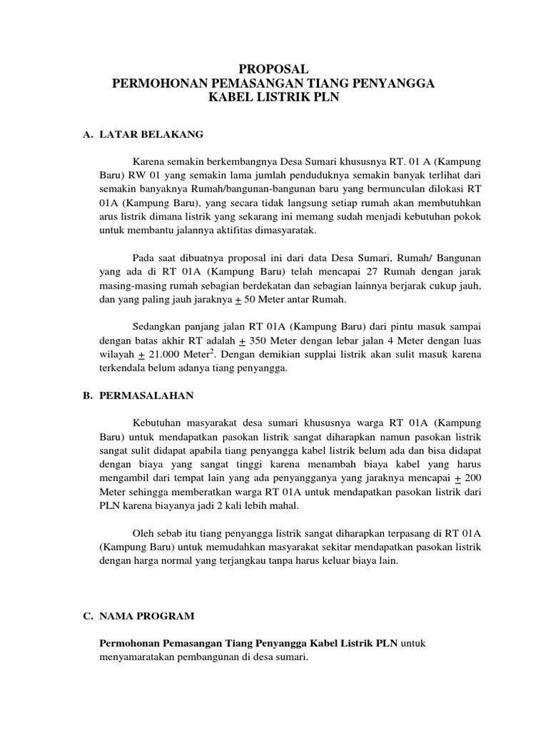 Contoh Proposal Pengajuan Listrik Masuk Desa Pigura