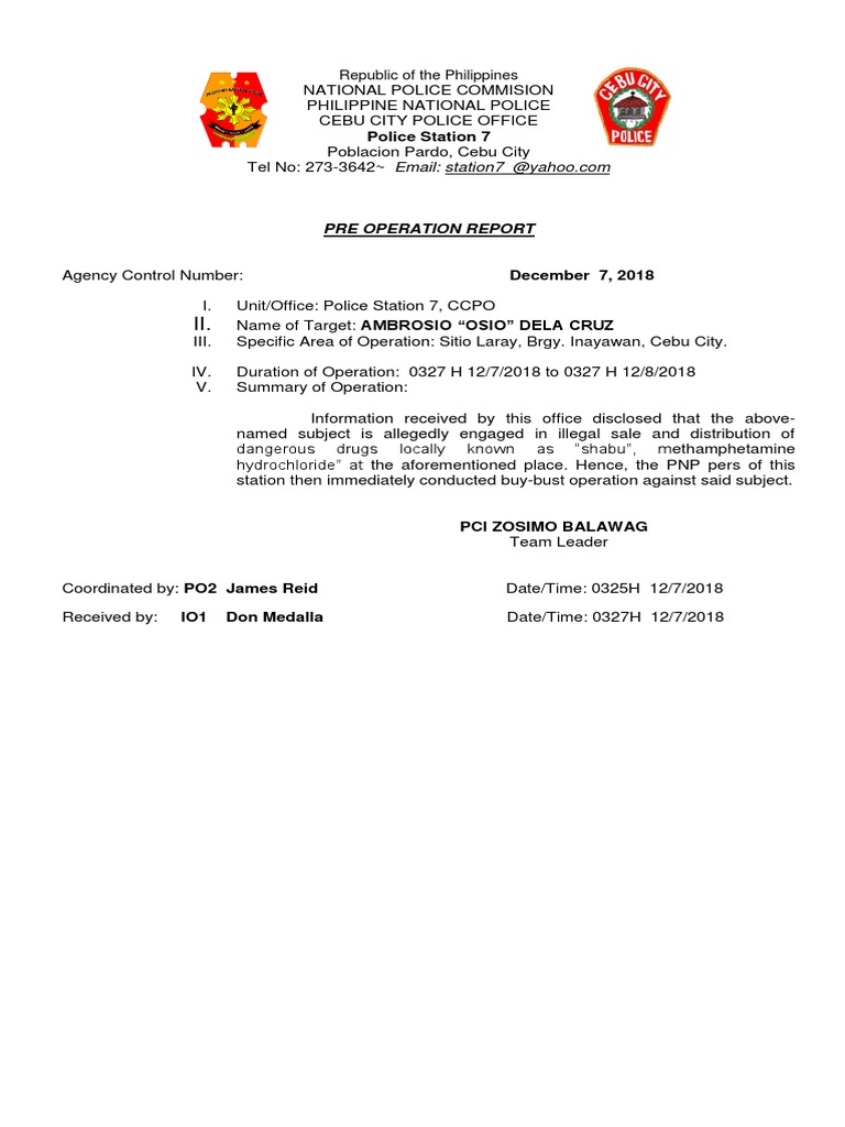 Pre Operation Report: Police Station 7 | PDF | Law Enforcement ...