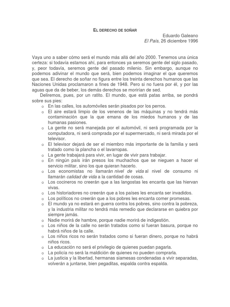 El Derecho de Soñar, Eduardo Galeano | PDF