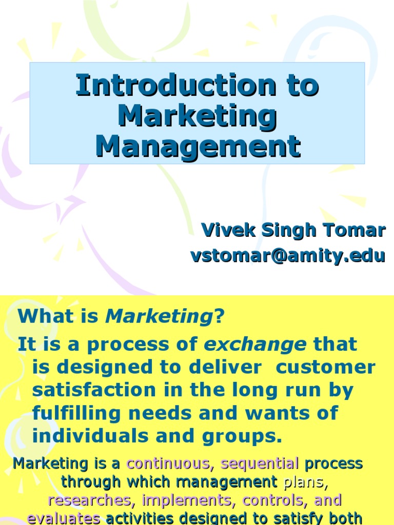 Introduction To Marketing Management Pdf Marketing Sales