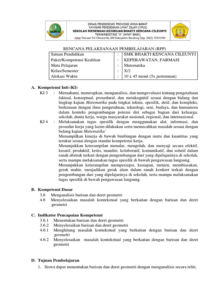 Rpp 3 6 4 6 Barisan Dan Deret Geometri