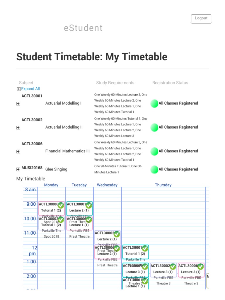 University Student Timetable Overview | PDF | Educational Psychology ...