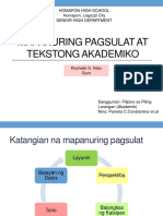 Mapanuring Pagsulat at Tekstong Akademiko: Homapon High School Homapon, Legazpi City Senior High Department