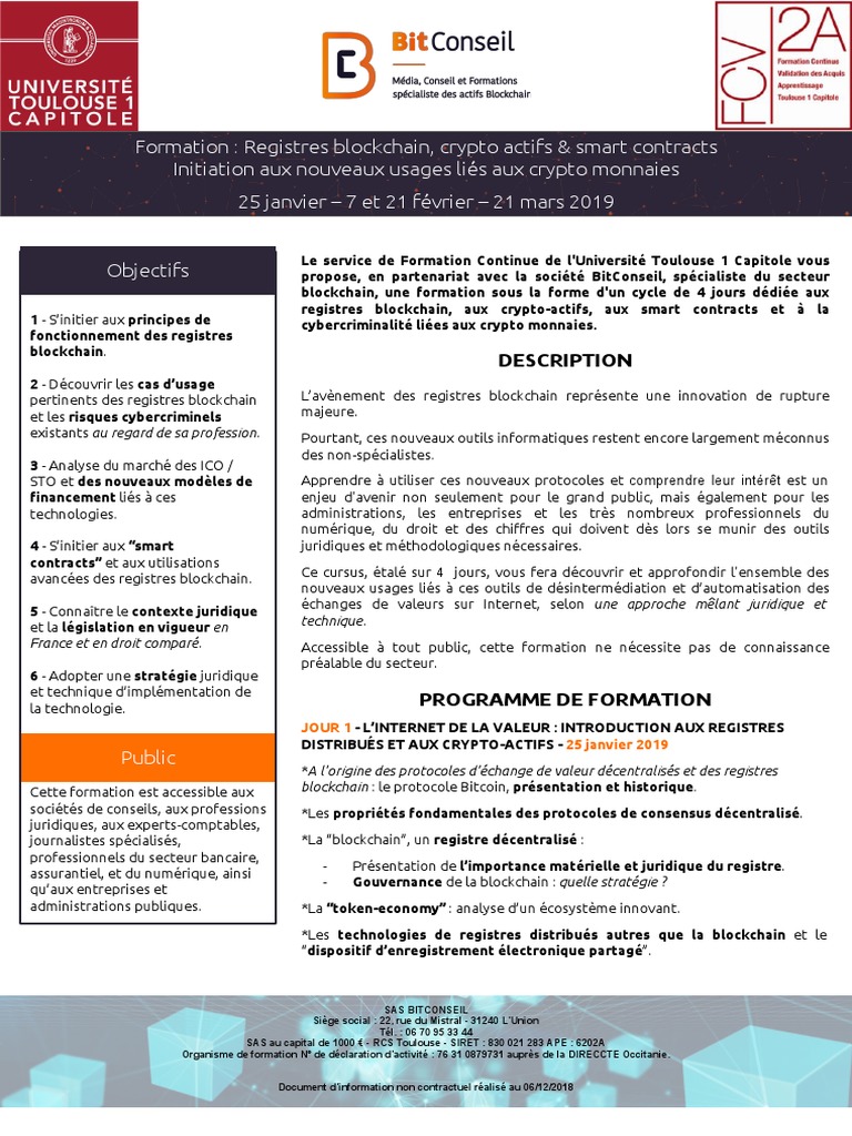 Formation Blockchain et Crypto-actifs 2019 | PDF | Bitcoin | Commerce  électronique