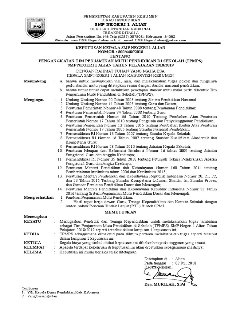 Sk Tim Tpmps Dan Audit Internal 2018