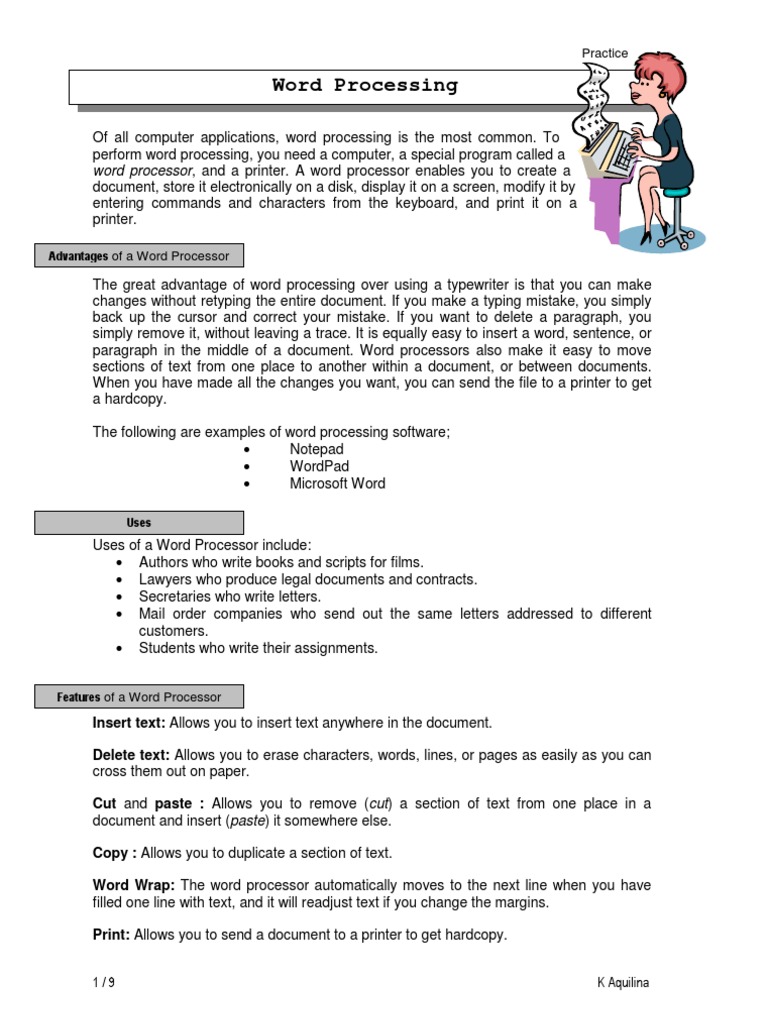 Word Processing - Student Notes | Word Processor | Microsoft Word