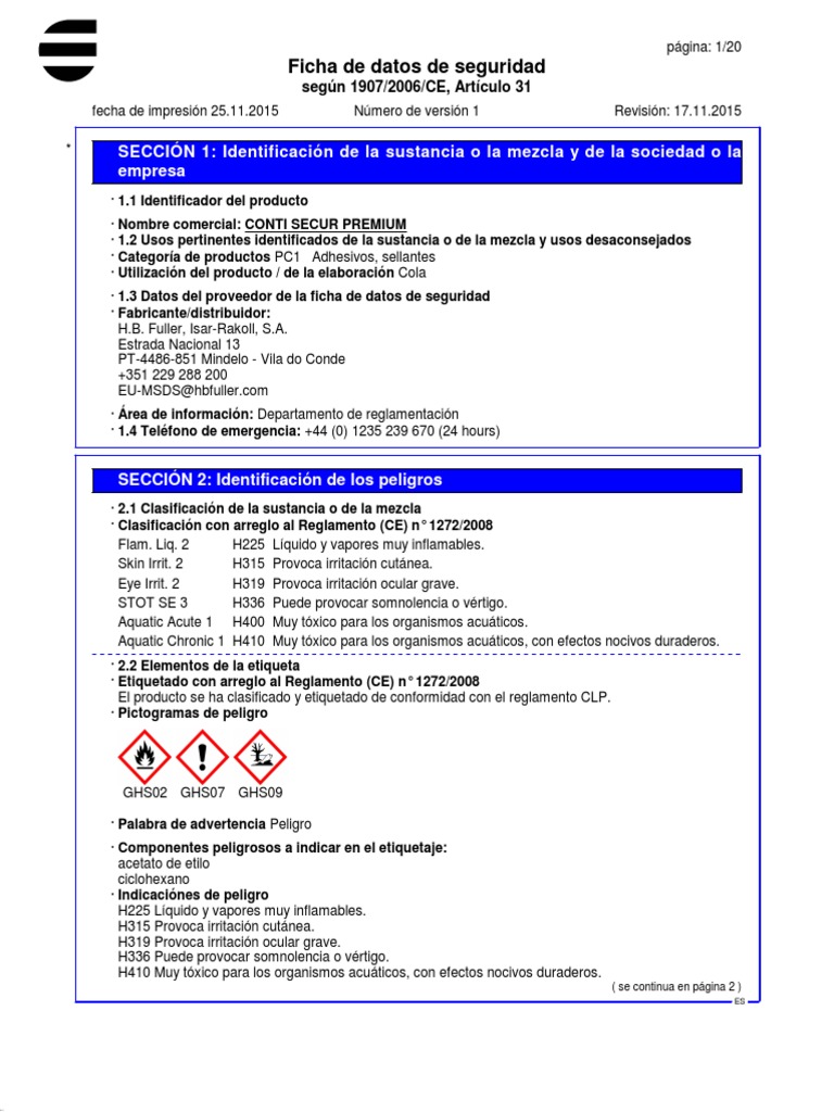 Ficha de Seguridad CONTI SECUR PREMIUM | PDF | Residuos | Solvente
