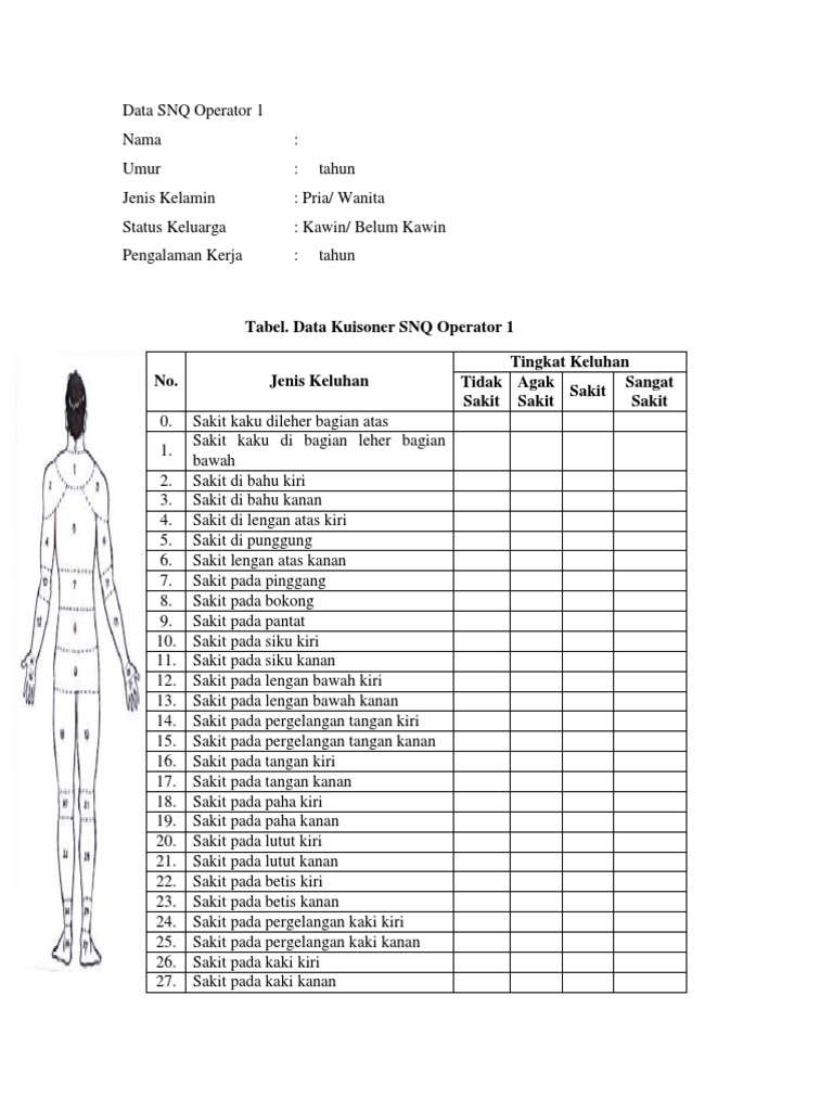 Data Kuisoner SNQ Operator | PDF | Kesehatan Holistik | Gaya Hidup