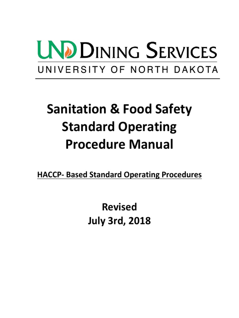 Sanitation and Food Safety Manual Standard Operating Procedures 7318