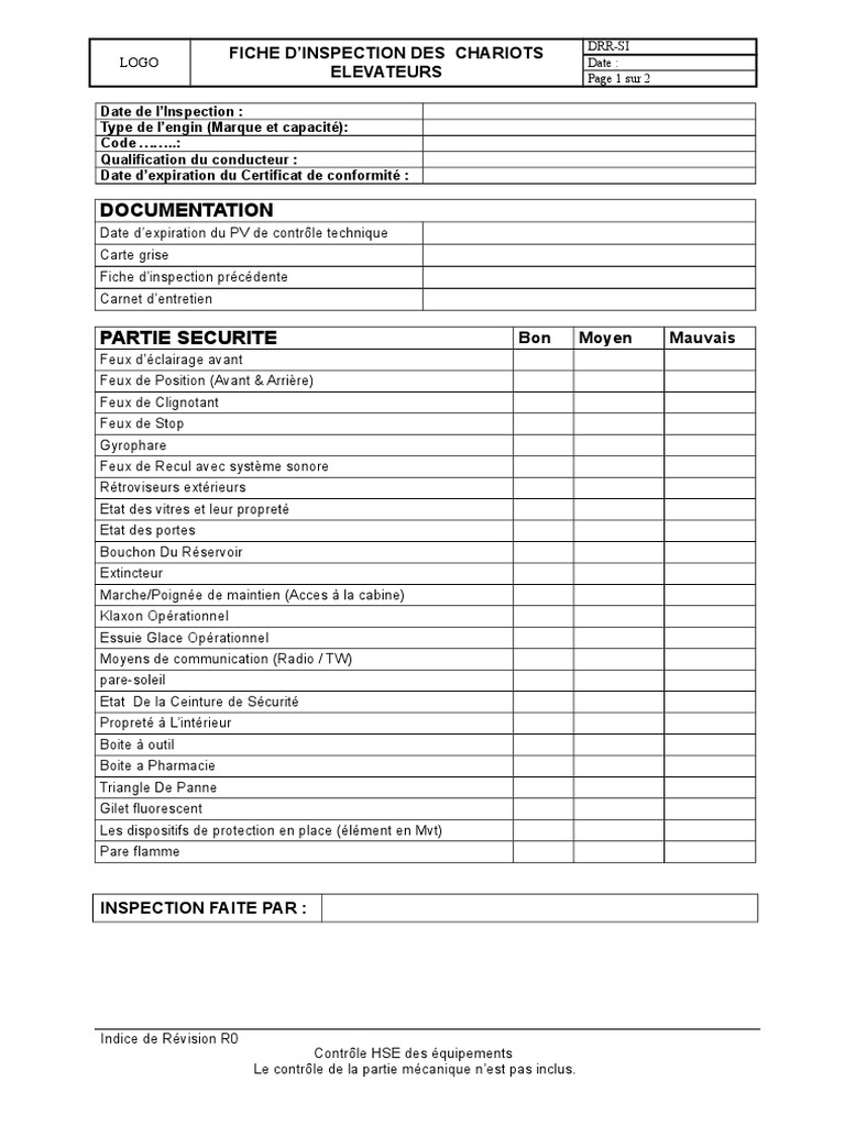 5 Fiche D'inspection Des Chariots Elevateurs | PDF | Technologie des ...