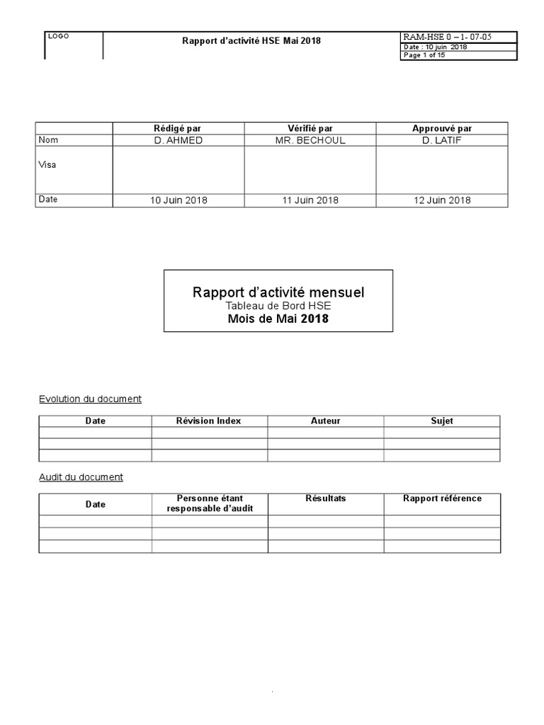 Exemple De Rapport De Travail Journalier Word 12 Rapport D'activité Mensuel HSE | PDF | Énergie et ressources | La nature
