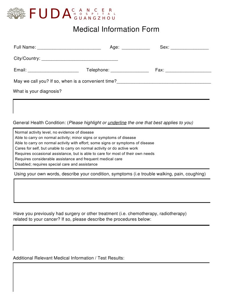 Medical Information Form for Cancer Patients | PDF