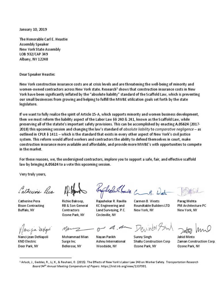 MWBE Scaffold Law Reform Letter of Support Legal Concepts Government