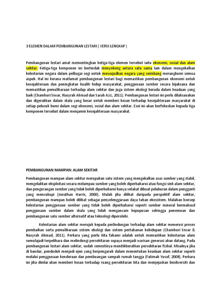 3 Elemen Dalam Pembangunan Lestari Pdf