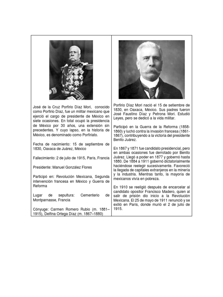 Porfirio diaz biografía corta