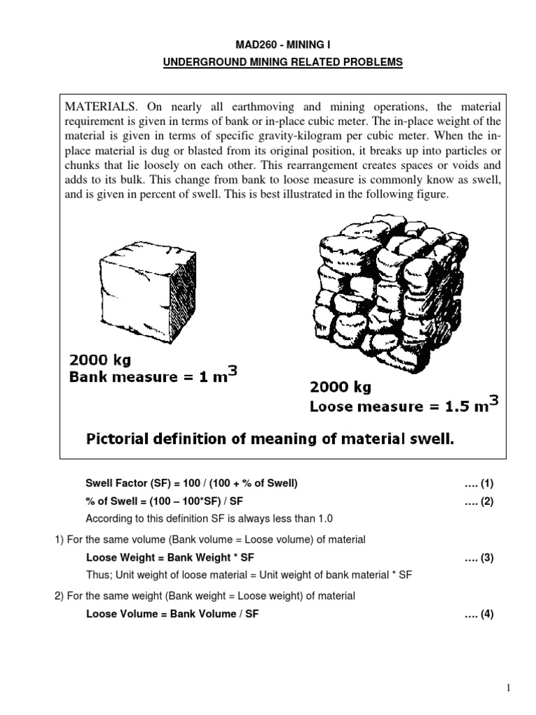 Swell Factor and Mining Stability Calculations | PDF | Ton | Sine