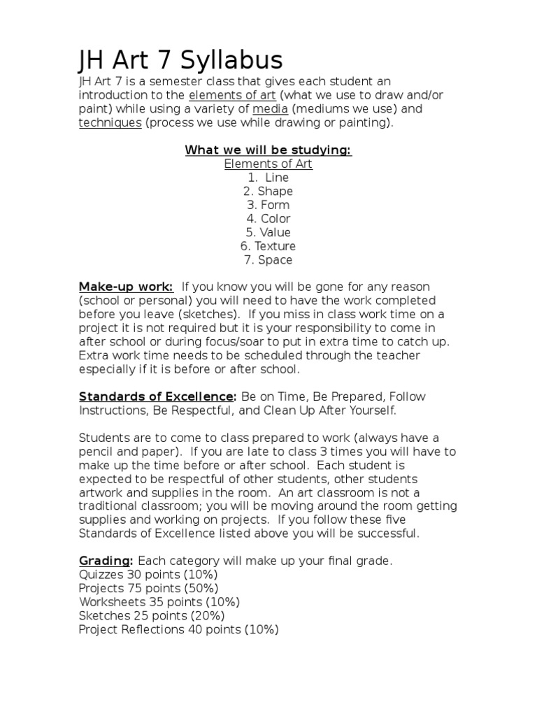 JH Art 7 Syllabus Overview | PDF