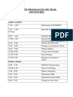 Tentatif Program Escape Trail Adventures: Hari 1 (Sabtu)