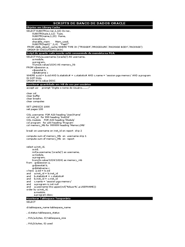 Scripts de Monitoramento Oracle | PDF | Computers