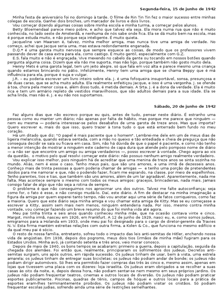 Trechos O Diário de Anne Frank | PDF | Judeus