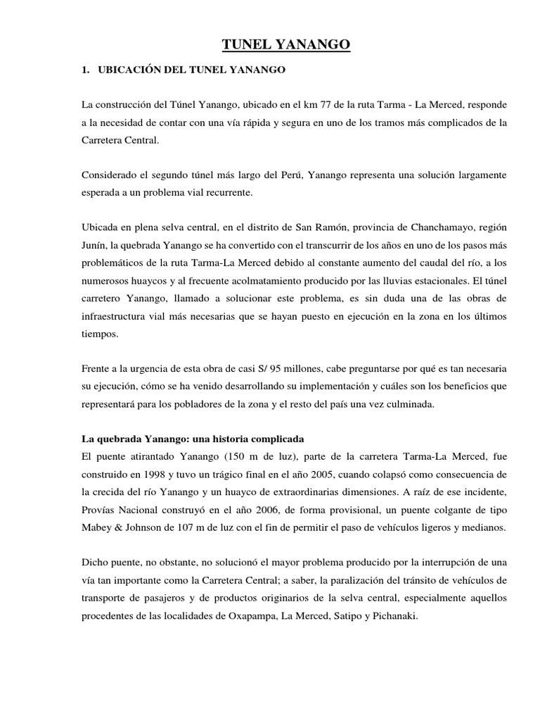 Túnel Yanango: Segundo más largo del Perú | PDF | La carretera | Túnel