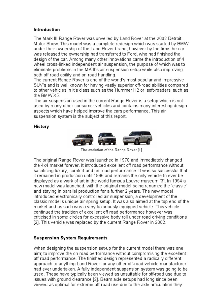 Review of The MKIII Range Rover Suspension Design PDF Suspension