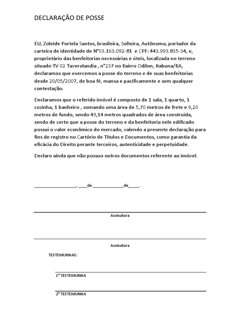 Declaração De Posse
