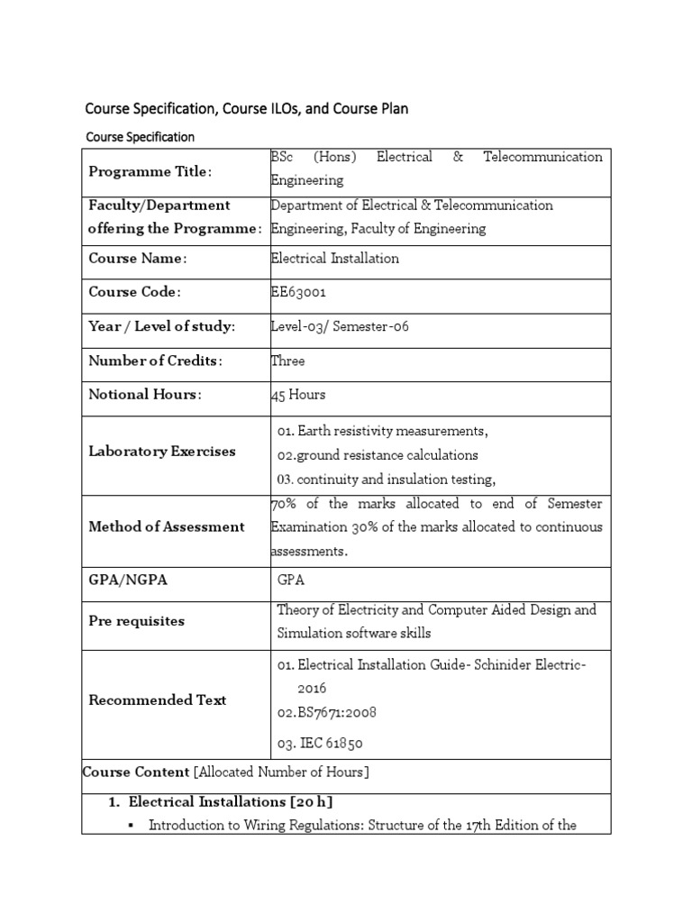Electrical Installation Course Overview | PDF | Electrical Wiring ...