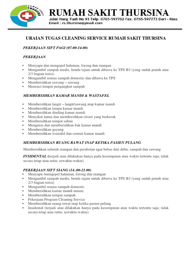 Tugas Cleaning Service Di Rumah Sakit PDF