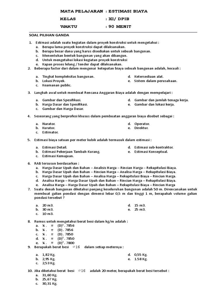 Contoh Soal RAB dan Estimasi Biaya | PDF | Teknologi & Rekayasa