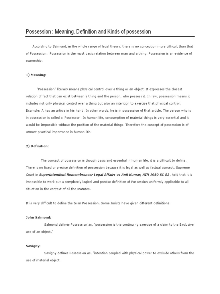 Possession Meaning, Definition and Kinds of Possession PDF